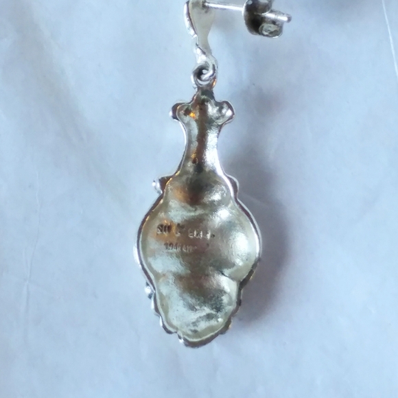 STERLING SILVER DROP EARRINGS - MARKED 925 - PIERCED - Picture 3 of 5